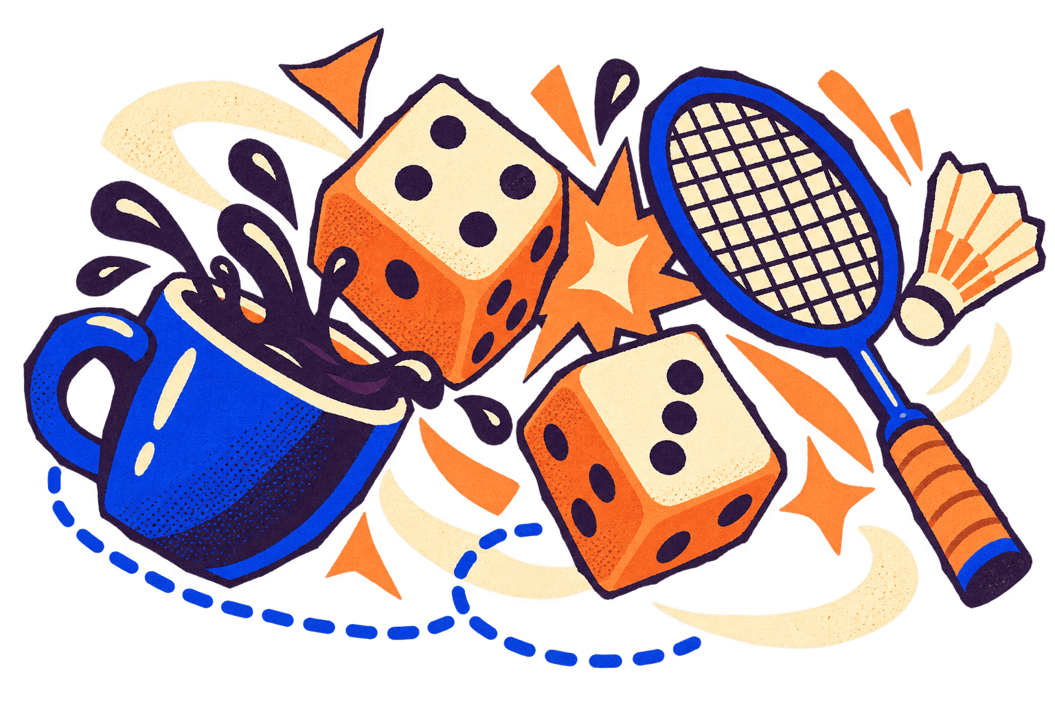 Coffee, board games and badminton tools